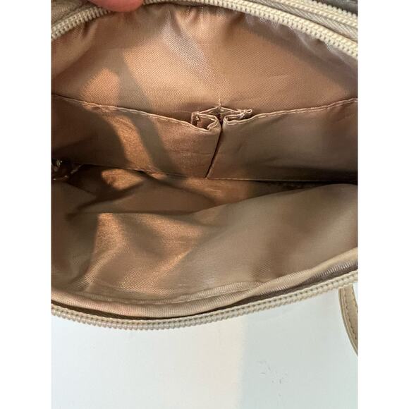 MultiSac Zippy Tan Green Blue Striped Triple Compartment Crossbody Shoulder Bag - Picture 12 of 15